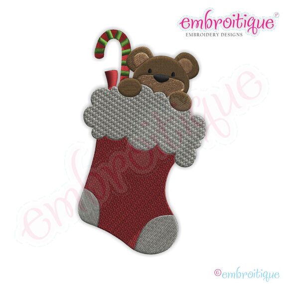 Christmas Stocking with Bear Filled Embroidery Design