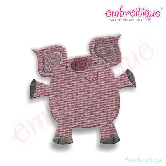 Chubby Farm Animals - Pig Fill Stitch Embroidery Design