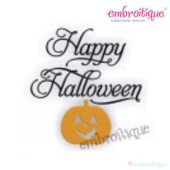 Classy Happy Halloween Fancy Script with Fill Stitch Jack-o-Lantern