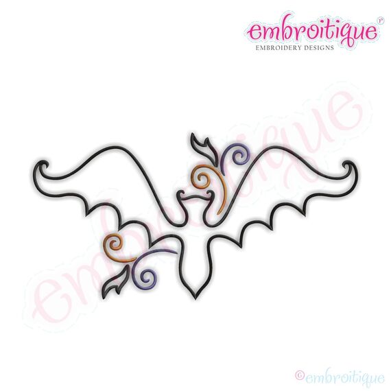 Curly Bat Redwork Outline Embroidery Design