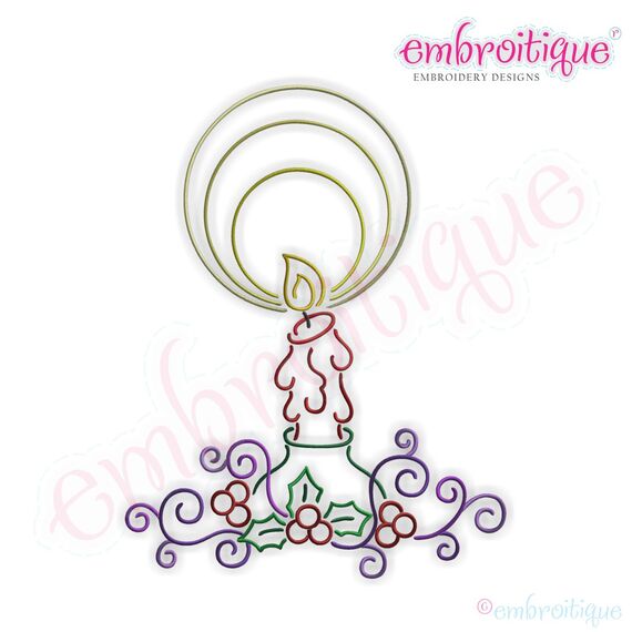 Curly Christmas Candlestick Embroidery Design