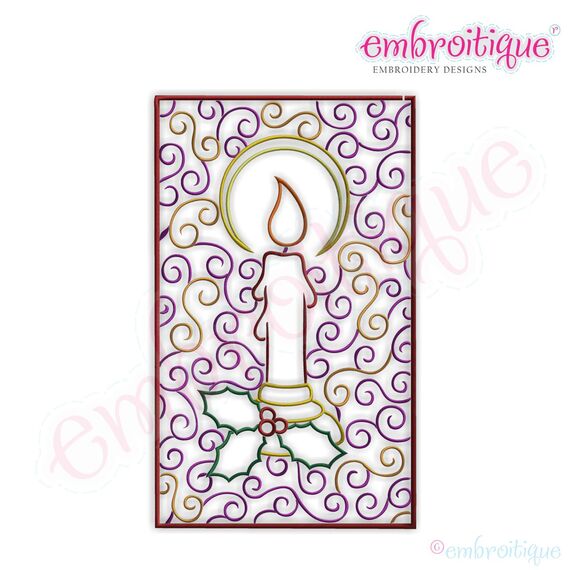 Curly Framed Christmas Candle Embroidery Design - Large