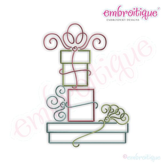 Curly Stacked Presents Embroidery Design - Large