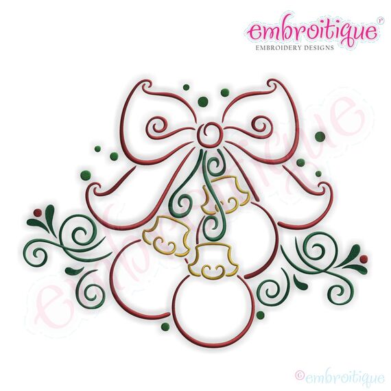 Curly Twirly Ornaments with a Bow Embroidery Design - Small