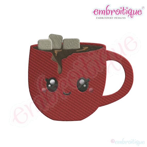 Cutie Cocoa Mug Filled Embroidery Design