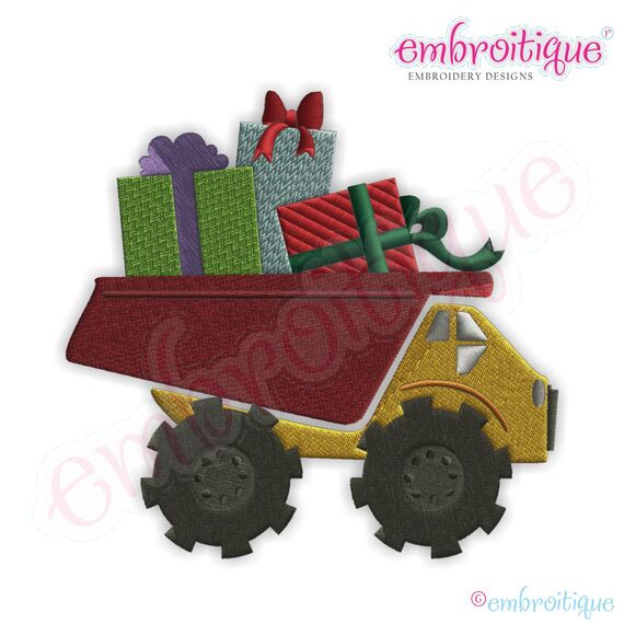 Dump Truck with Gifts Filled Embroidery Design