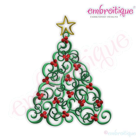 Elegant Evergreen Embroidery Design - Larger Sizes