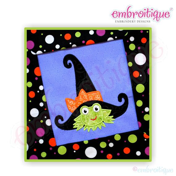 Frog with Witch Hat and Bow Applique