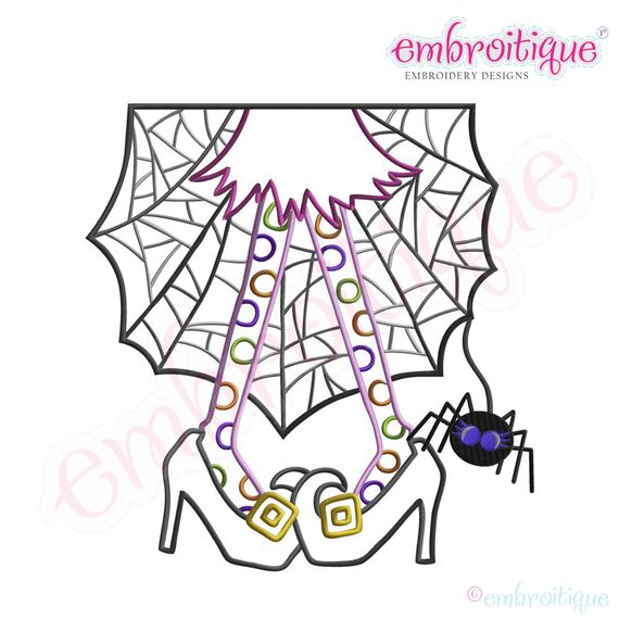 Halloween Wacky Witch Legs with Spider Embroidery Design