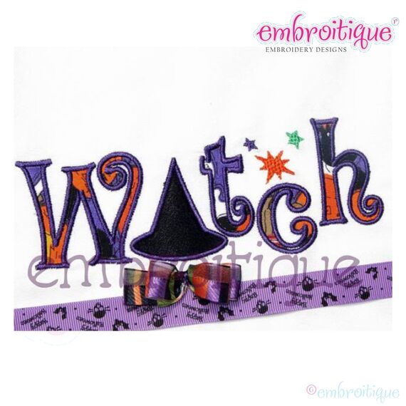 Halloween Witch Word Art Fill Stitch, Outline and Applique Set