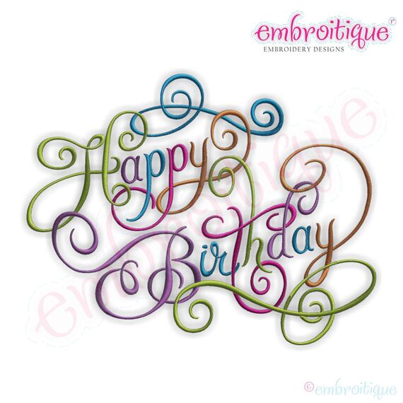Happy Birthday Calligraphy Script 2 Embroidery Design