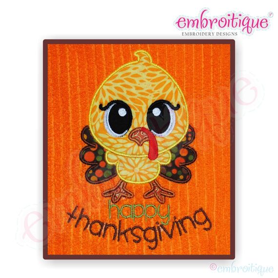 Happy Thanksgiving Turkey Satin Edge Applique