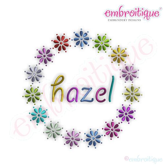 Hazel Rainbow Flowers Circle Font Frame - 2 Variations Included
