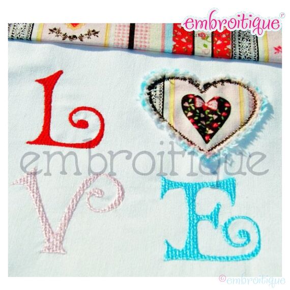 Love Heart Block Raw Edge Applique Valentine Baby Everyday Adorable