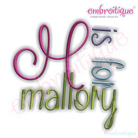 Mallory Monogram Font Set - Cute, girly - .5", 1", 1.5", 2", 3"  -    Embroitique Machine Embroidery Design