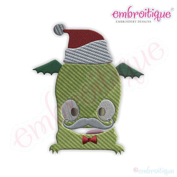 Monster in a Santa Hat Filled Embroidery Design
