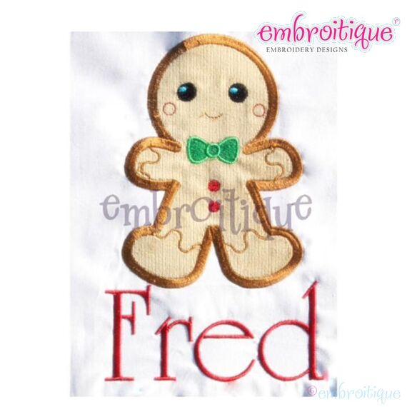 Mr. Fred Bread Gingerbread Man Christmas Applique Boy