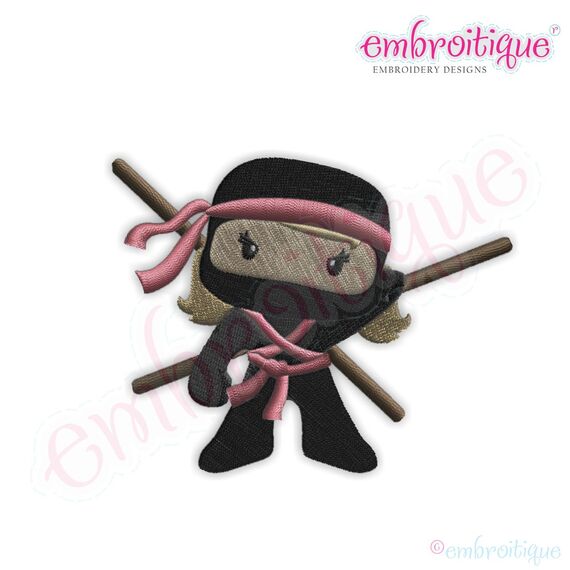 Ninja for Girls with Bow and Staff Embroidery Design