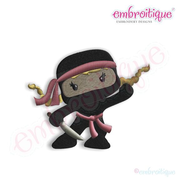 Ninja for Girls with Sword Embroidery Design