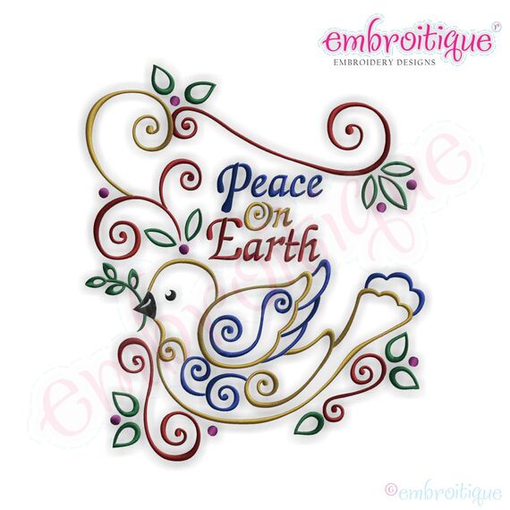 Peace on Earth Holiday Bird Embroidery Design
