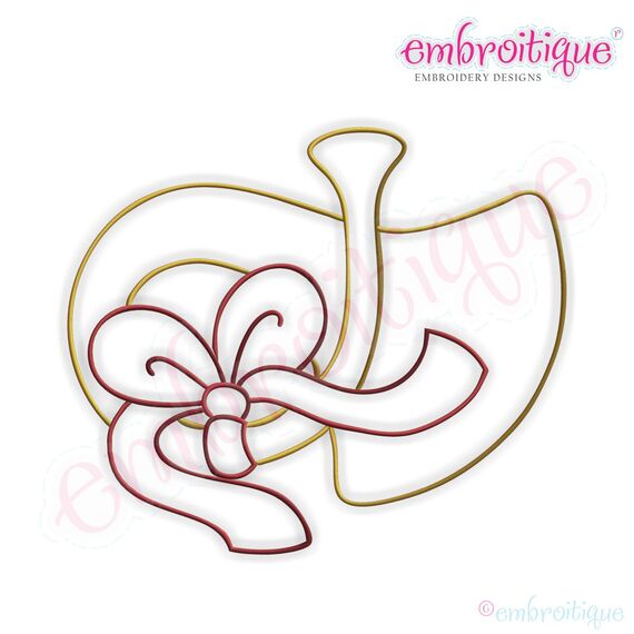 Simple Christmas French Horn Embroidery Design - Small