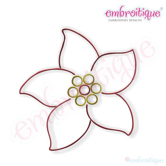 Simple Christmas Poinsettia Embroidery Design - Small