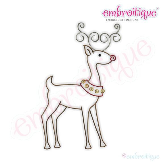 Simple Christmas Reindeer Embroidery Design - Small