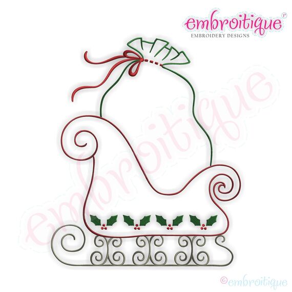 Simple Christmas Sleigh Embroidery Design - Large