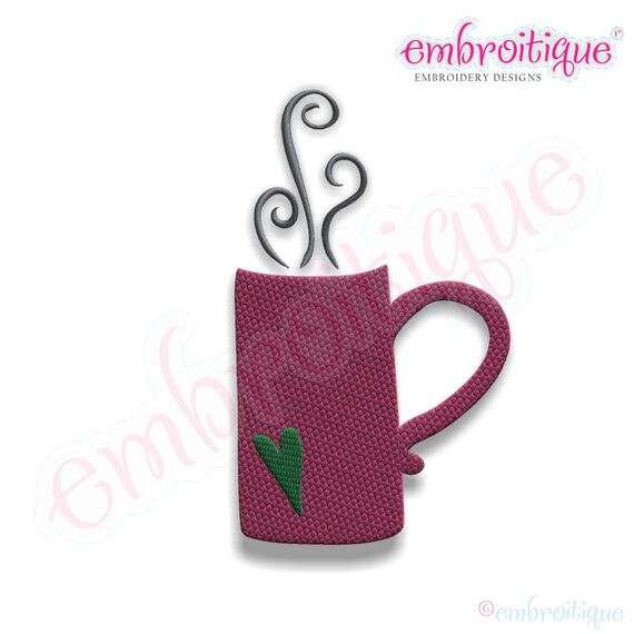 Skinny Birds - Steaming Cup of Coffee Tea Embroidery Design