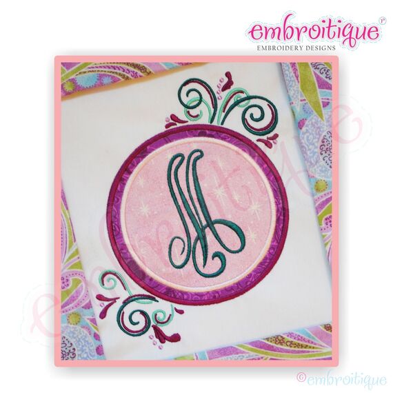 Swirly Curly Circle Applique Font Frame