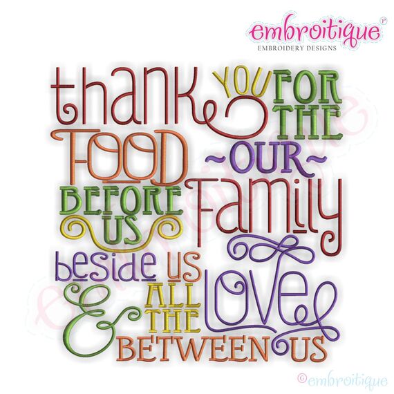 Thank You for the Food Before Us... Embroidery Design