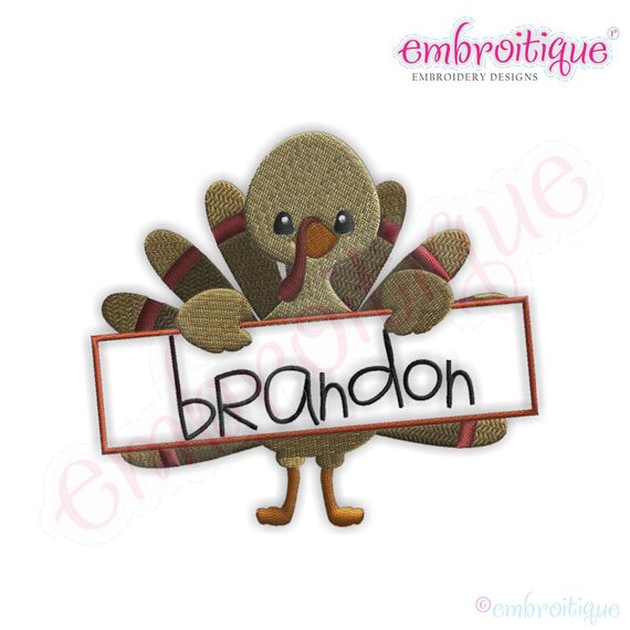 Thanksgiving Turkey Name Frame Filled Embroidery Design