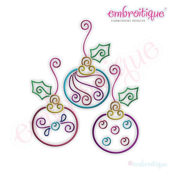 Twirly Ornament Trio Embroidery Design - Large