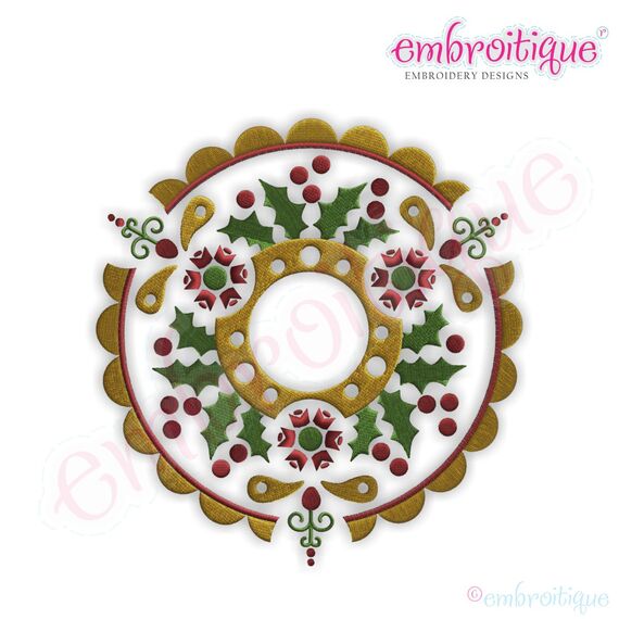 Vintage Christmas Wreath Filled Embroidery Design
