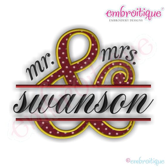Ampersand Mr and Mrs Applique Split Name Frame - Small