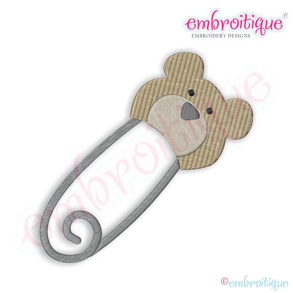 Baby Bear Safety Pin Embroidery Design
