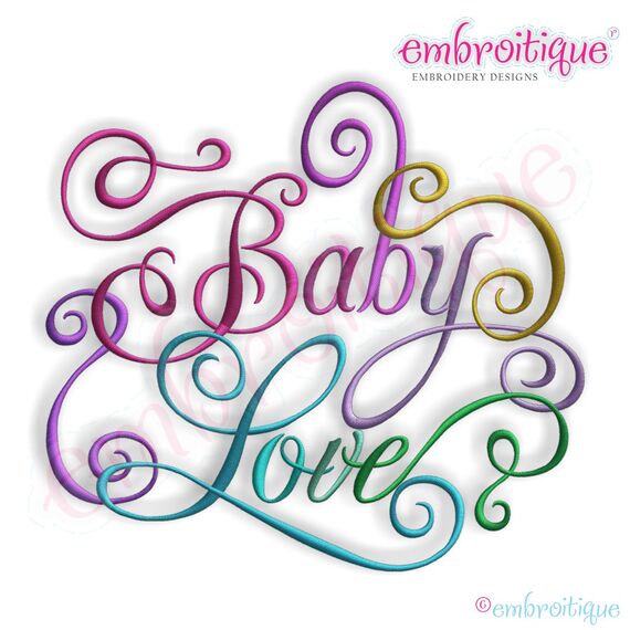 Baby Love Calligraphy Script Embroidery Design