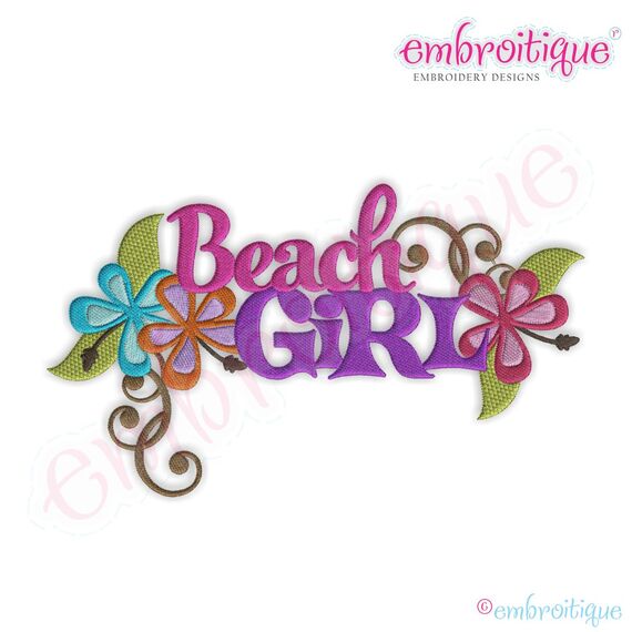 Beach Girl Embroidery Design