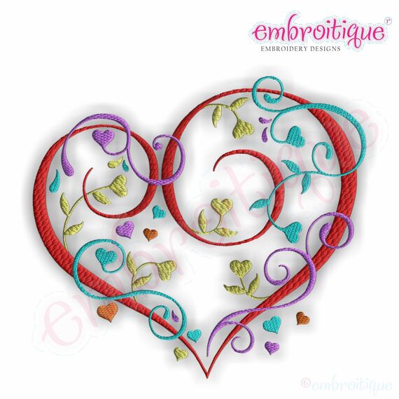 Curly Heart with Flourish Blooming Heart Vines - Small