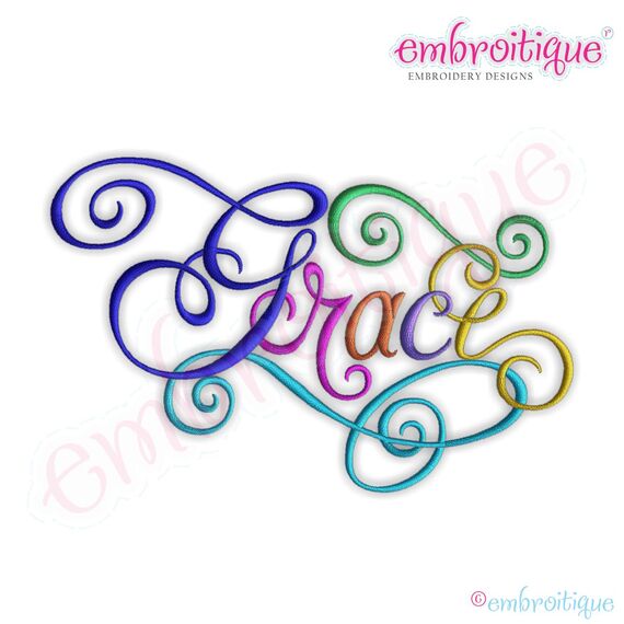 Grace Calligraphy Script Embroidery Design - Small