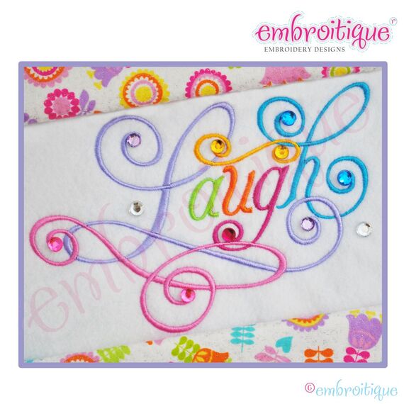 Laugh Calligraphy Script Embroidery Design - Small