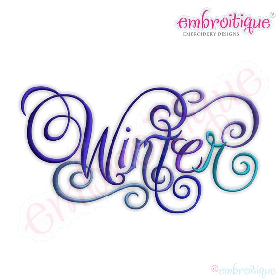Winter Calligraphy Script Embroidery Design - Large