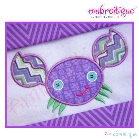Crab with Low Button Eyes Applique