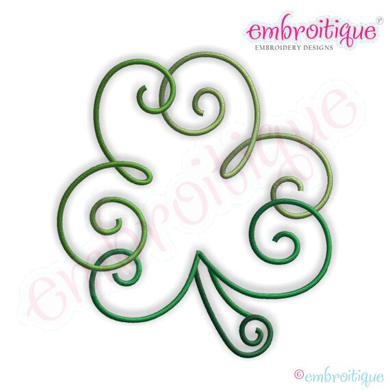 Curly Clover Shamrock Embroidery Design - Small