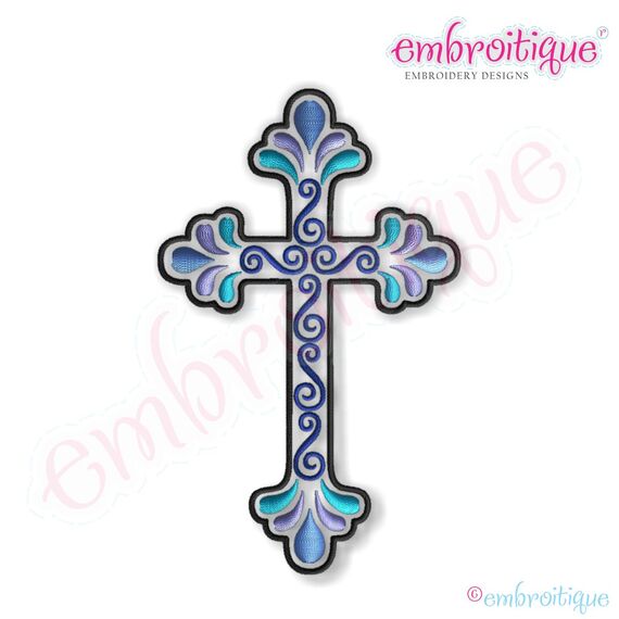 Curly Cross 2 Embroidery Design - Small