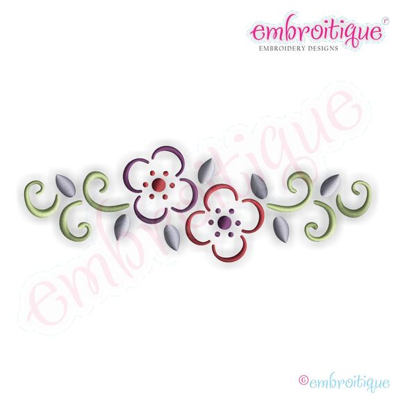 Curly Floral Border Embroidery Design - Large
