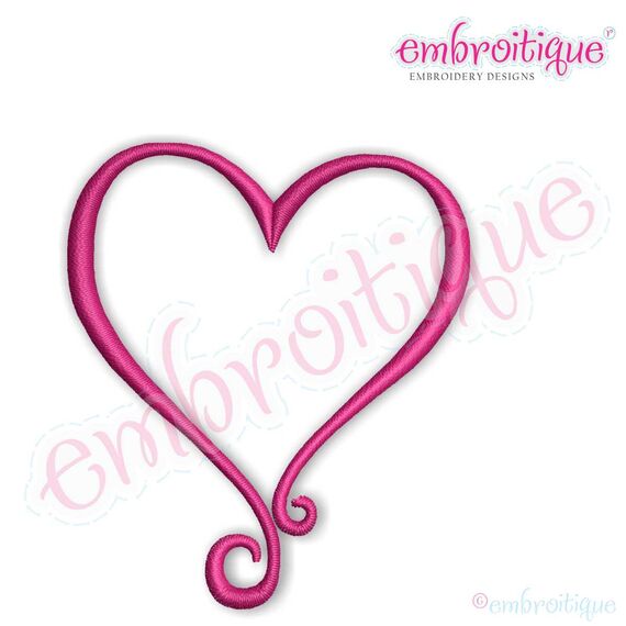 Curly Heart Embroidery Design