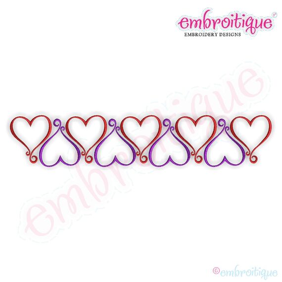 Curly Heart Line Embroidery Design