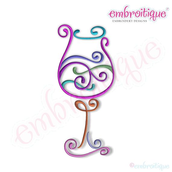 Curly Wine Glass 3 Embroidery Design