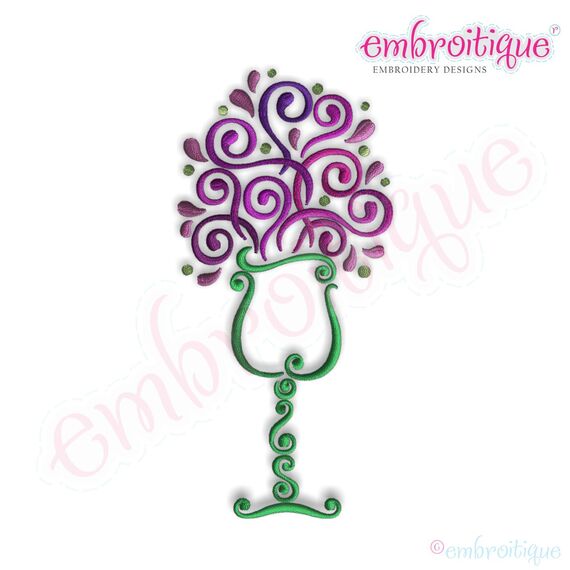 Curly Wine Glass 4 Embroidery Design